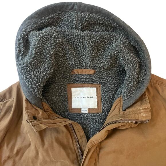 American Eagle Sherpa Lined Hooded Workwear Jacket Chore Coat Mens XL Brown - Picture 5 of 14